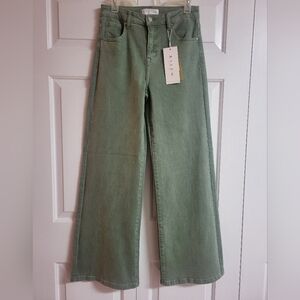 Risen Wide Leg Olive Green Denim Jeans Size 7/28 NWT